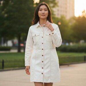 Frye Cream Button-Front Denim Jacket Dress